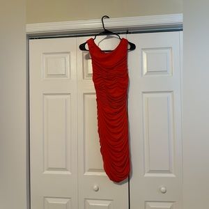 Calvin Klein orange red dress with side zippers on both sides
